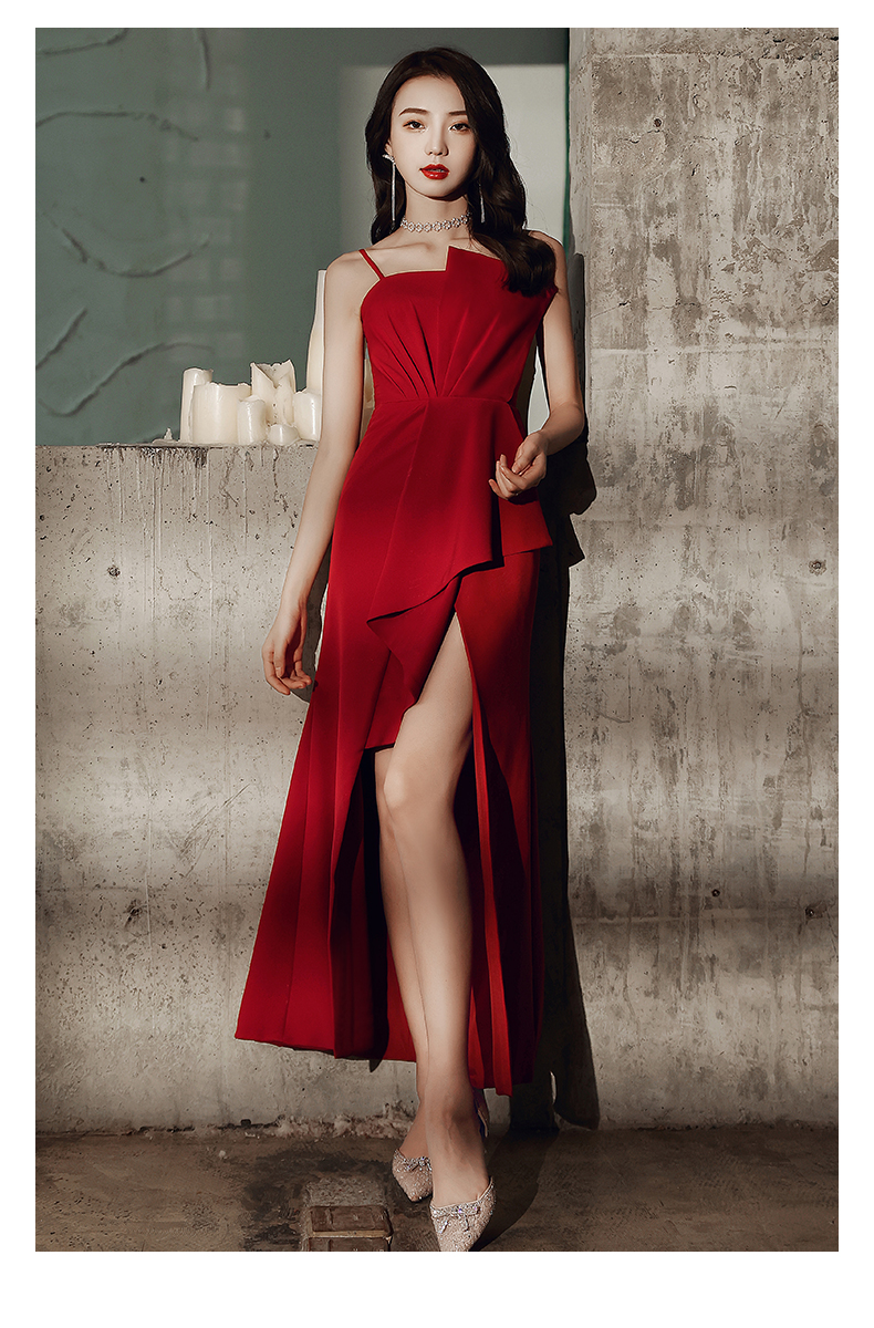 红黑晚礼服裙女轻奢小众高端宴会气质年会主持人抹胸高级质感冬季_红