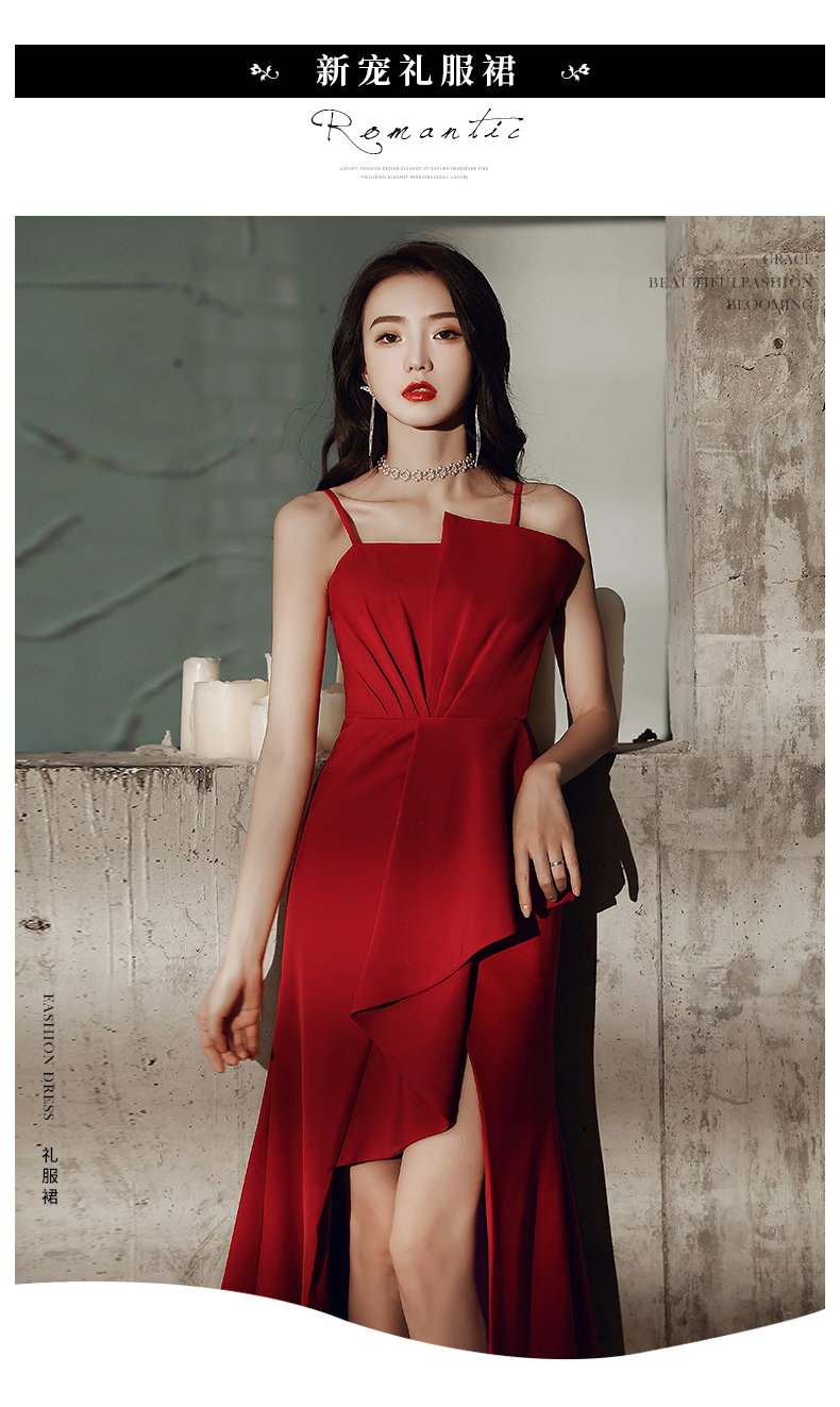 红黑晚礼服裙女轻奢小众高端宴会气质年会主持人抹胸高级质感冬季_红
