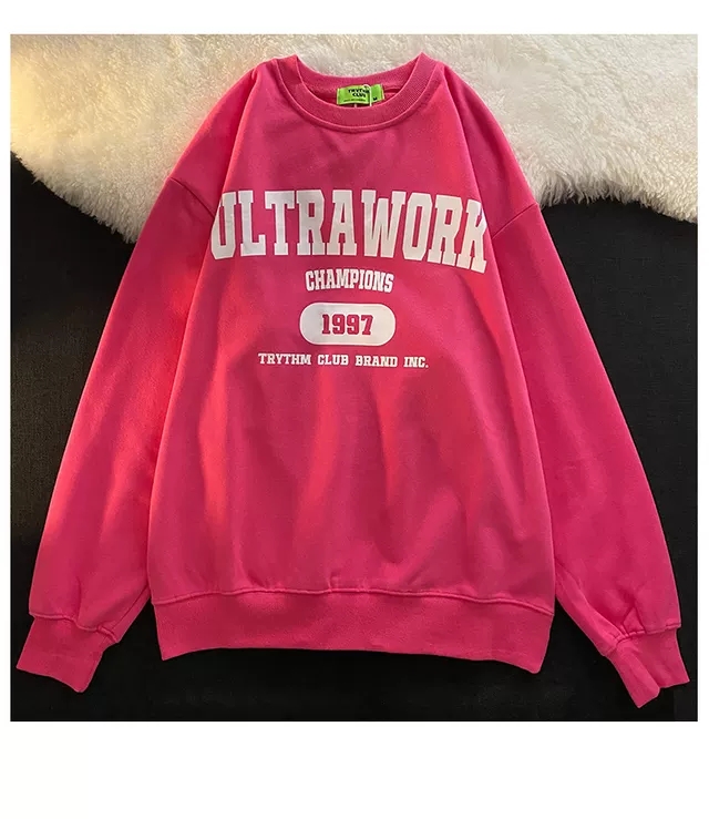 6535鱼鳞 250g大卫衣 英文字母印花长袖卫衣女显白复古上衣