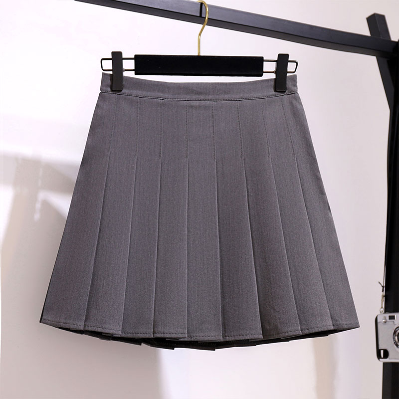 实拍百#褶裙女a字半身裙2021年秋冬高腰显瘦黑灰色西装裙子女