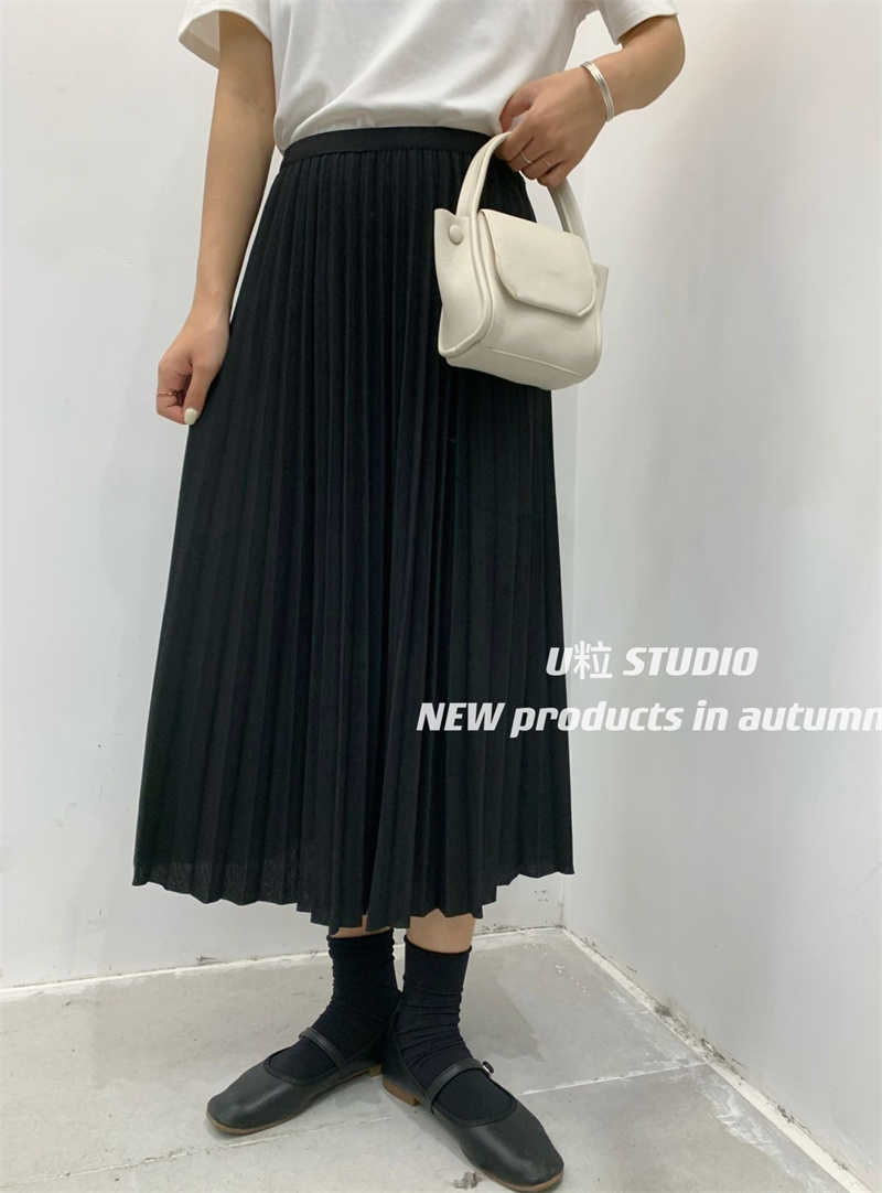 2021秋百褶中长裙半身裙女裙a字裙百搭宽松显瘦休闲风韩国东大门