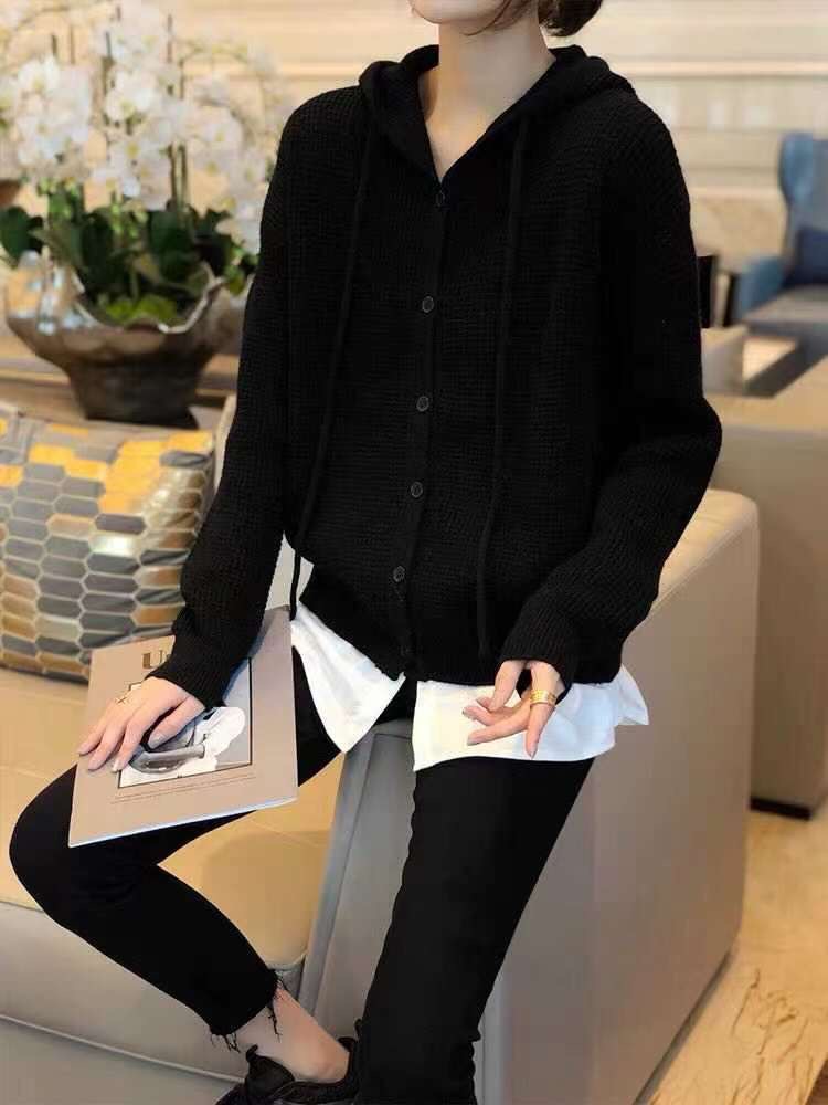 休闲连帽针织开衫短外套女洋气减龄薄款毛衣早秋2021年新款欧洲站