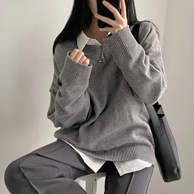 레트로 루즈핏 V넥 니트 상세 이미지 9