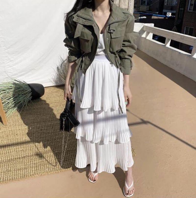 翻领排口拉链抽绳绑带口袋短款工装外套夹克女_ishow—爱秀55-8972