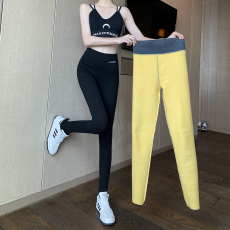 批发实拍大码秋冬加绒纯棉打底裤净版紧身小脚裤高腰字母刺绣九分裤