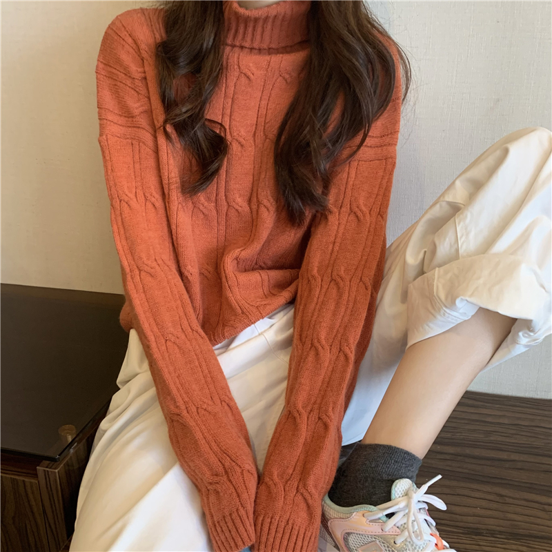 Actual shot ~ new autumn and winter Korean style short twist turtleneck sweater loose pullover knitted top