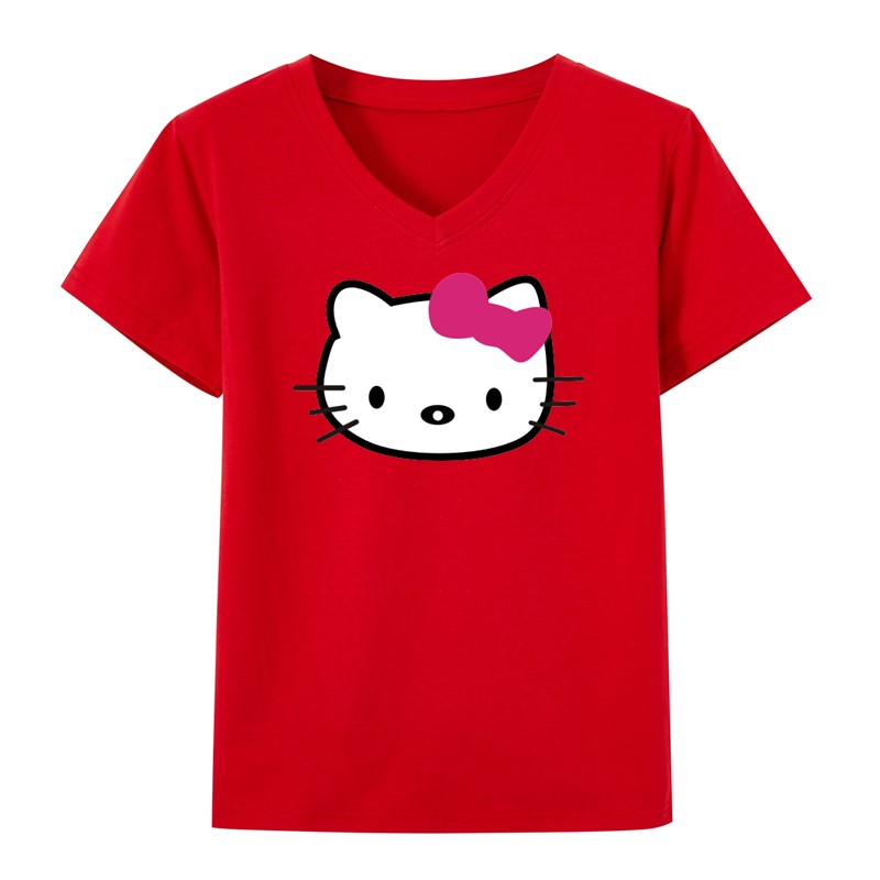 实拍新款夏季v领短袖男女款t恤卡通上衣宽松版情侣学生