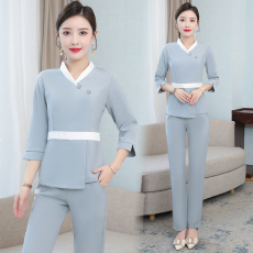 批发秋冬新款美容院足浴水疗按摩店技师服女套裙装美容师养生会所工衣