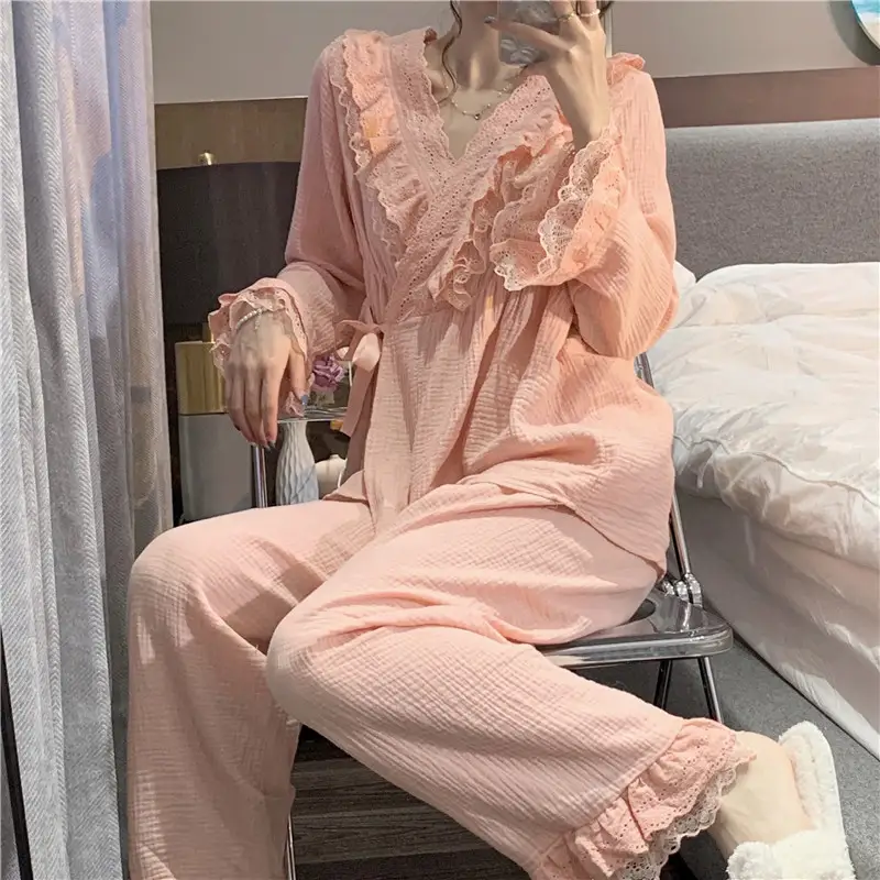 와이드 레이스 V넥 홈웨어 세트 상세 이미지 3