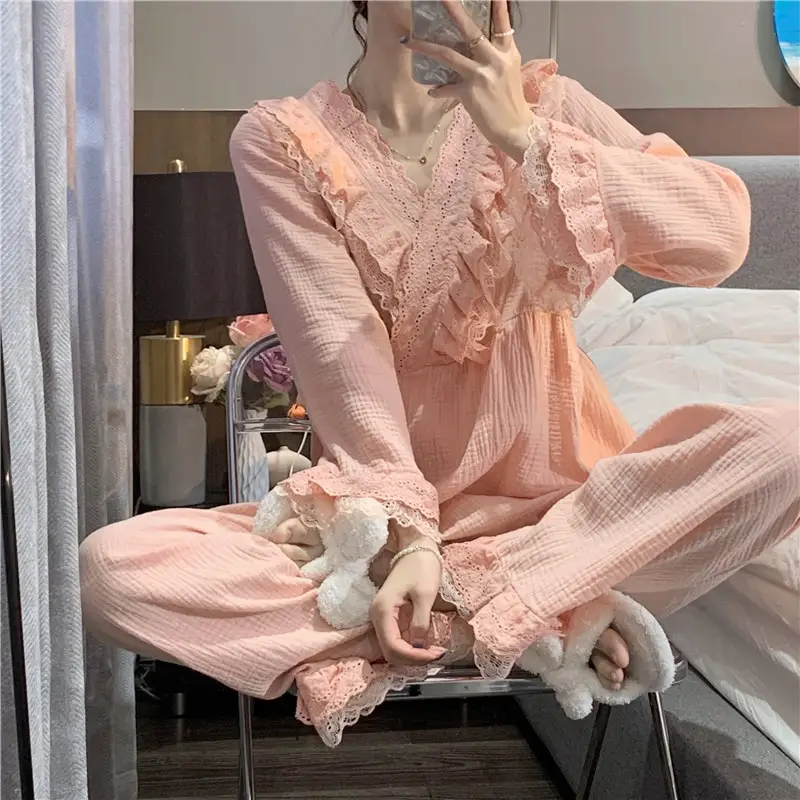 와이드 레이스 V넥 홈웨어 세트 상세 이미지 4