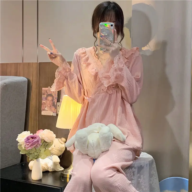 와이드 레이스 V넥 홈웨어 세트 상세 이미지 9