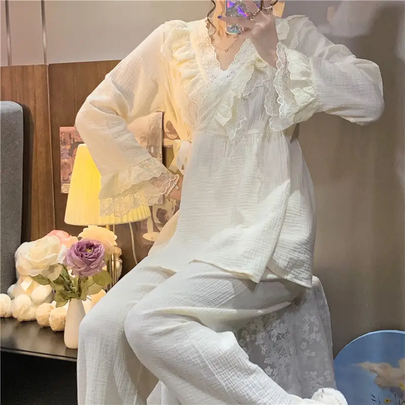 와이드 레이스 V넥 홈웨어 세트 상세 이미지 15