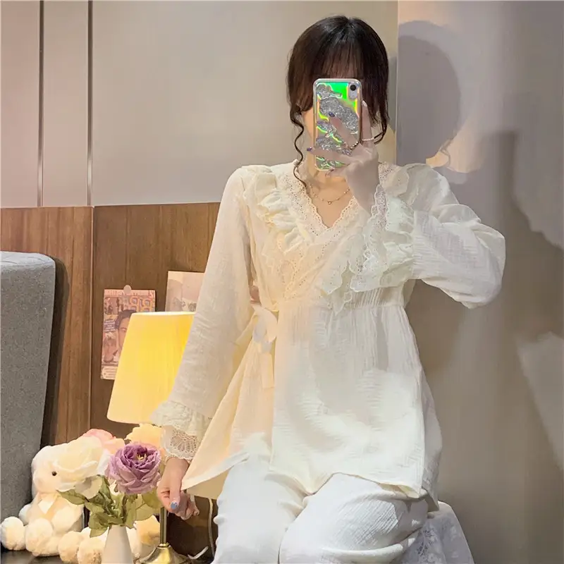 와이드 레이스 V넥 홈웨어 세트 상세 이미지 16