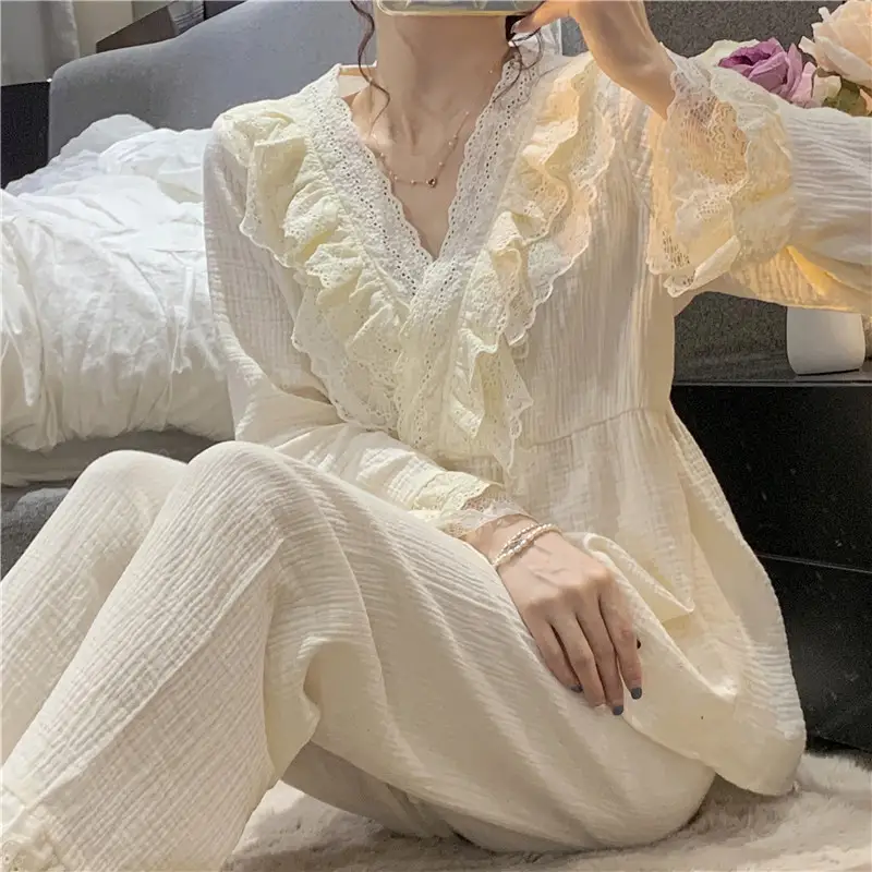 와이드 레이스 V넥 홈웨어 세트 상세 이미지 18