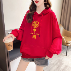 实拍 国潮中国风刺绣卫衣女宽松2021春秋新款学生连帽衫上衣女
