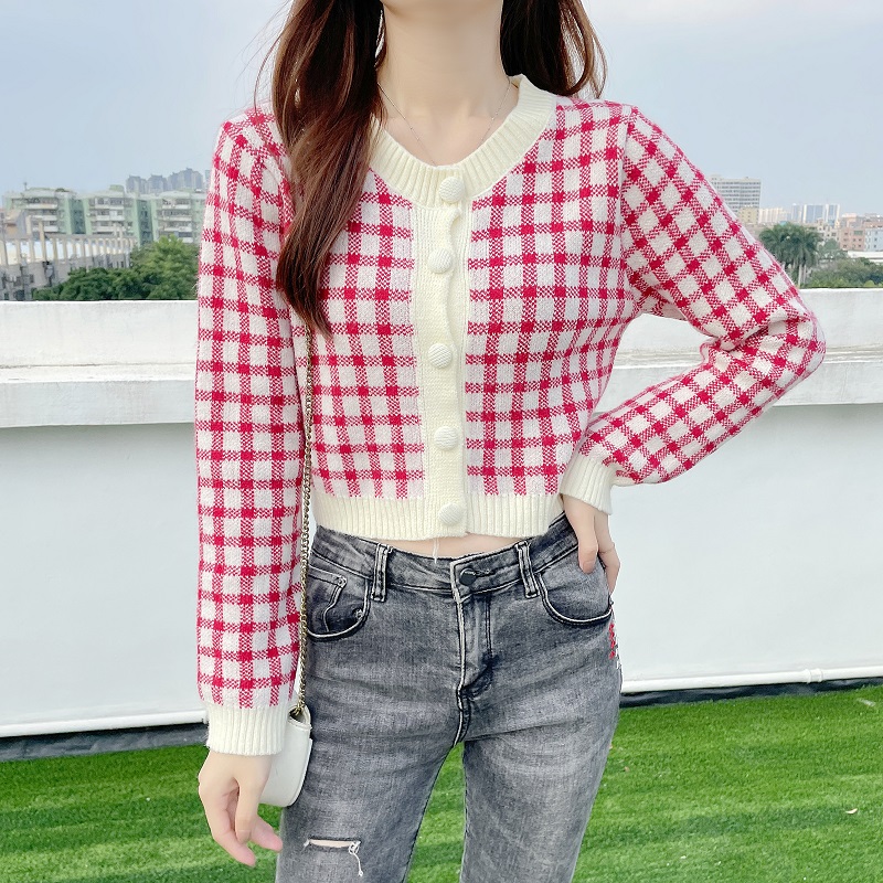 Sweater cardigan, early spring top, women's chic short style, niche design, 2021 new loose fit, long sleeved outerwear_voghion.com