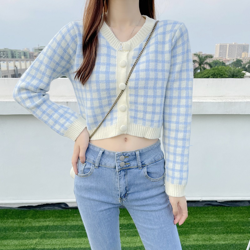 Sweater cardigan, early spring top, women's chic short style, niche design, 2021 new loose fit, long sleeved outerwear_voghion.com