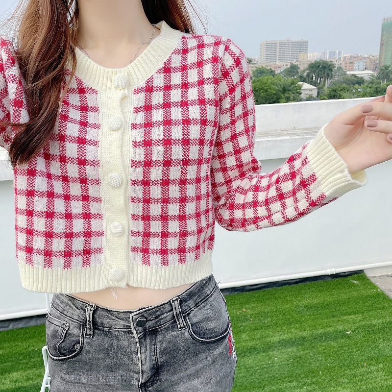Sweater cardigan, early spring top, women's chic short style, niche design, 2021 new loose fit, long sleeved outerwear_voghion.com