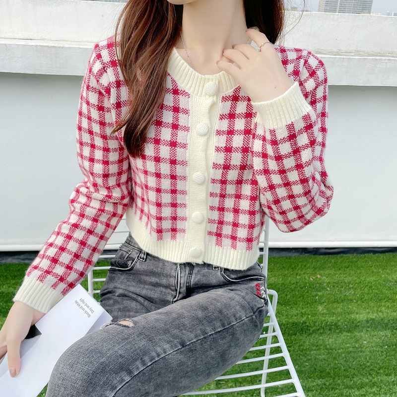 Sweater cardigan, early spring top, women's chic short style, niche design, 2021 new loose fit, long sleeved outerwear_voghion.com