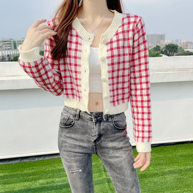 Sweater cardigan, early spring top, women's chic short style, niche design, 2021 new loose fit, long sleeved outerwear_voghion.com