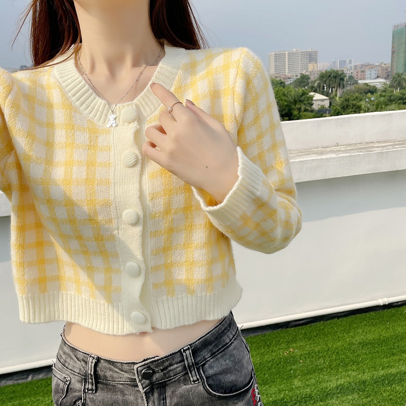 Sweater cardigan, early spring top, women's chic short style, niche design, 2021 new loose fit, long sleeved outerwear_voghion.com