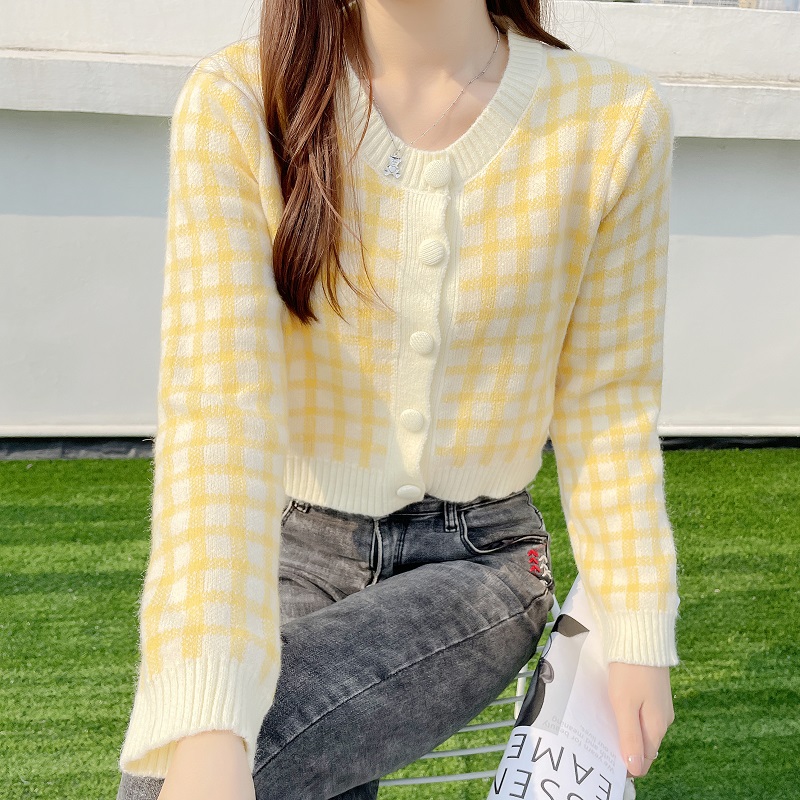 Sweater cardigan, early spring top, women's chic short style, niche design, 2021 new loose fit, long sleeved outerwear_voghion.com