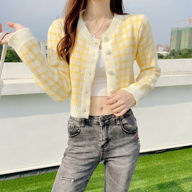 Sweater cardigan, early spring top, women's chic short style, niche design, 2021 new loose fit, long sleeved outerwear_voghion.com