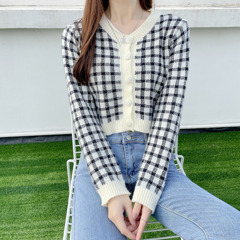 Sweater cardigan, early spring top, women's chic short style, niche design, 2021 new loose fit, long sleeved outerwear_voghion.com