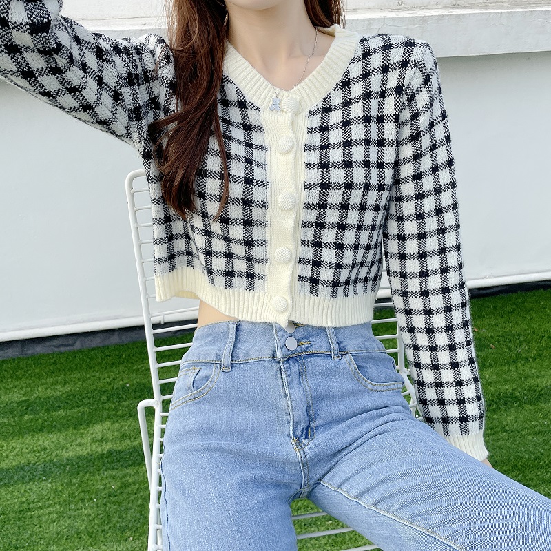 Sweater cardigan, early spring top, women's chic short style, niche design, 2021 new loose fit, long sleeved outerwear_voghion.com