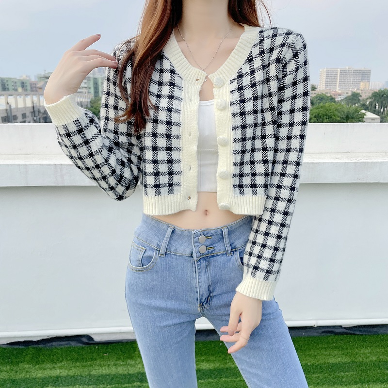 Sweater cardigan, early spring top, women's chic short style, niche design, 2021 new loose fit, long sleeved outerwear_voghion.com
