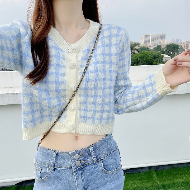 Sweater cardigan, early spring top, women's chic short style, niche design, 2021 new loose fit, long sleeved outerwear_voghion.com
