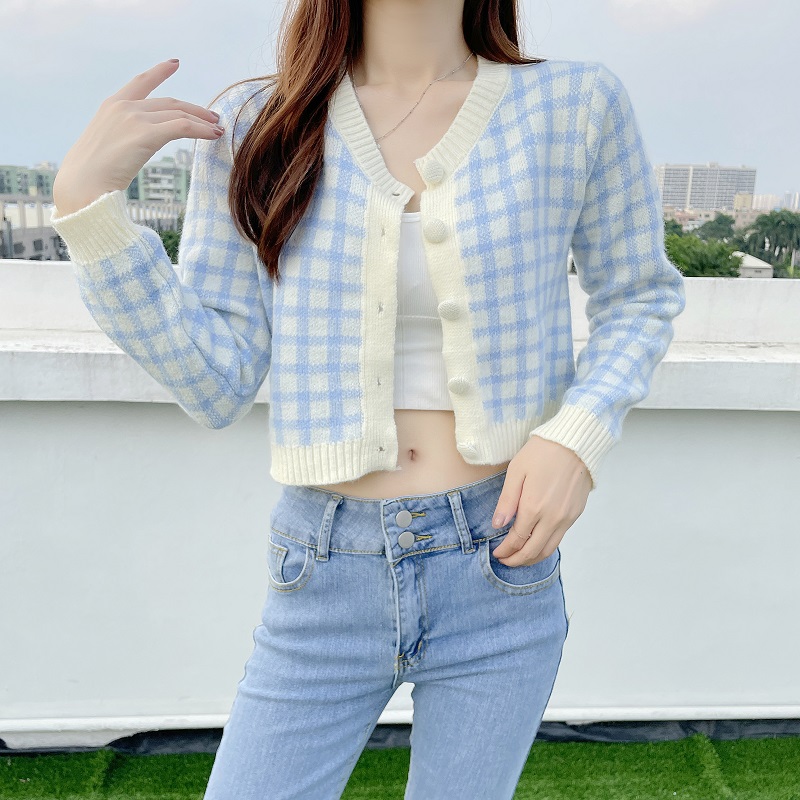 Sweater cardigan, early spring top, women's chic short style, niche design, 2021 new loose fit, long sleeved outerwear_voghion.com
