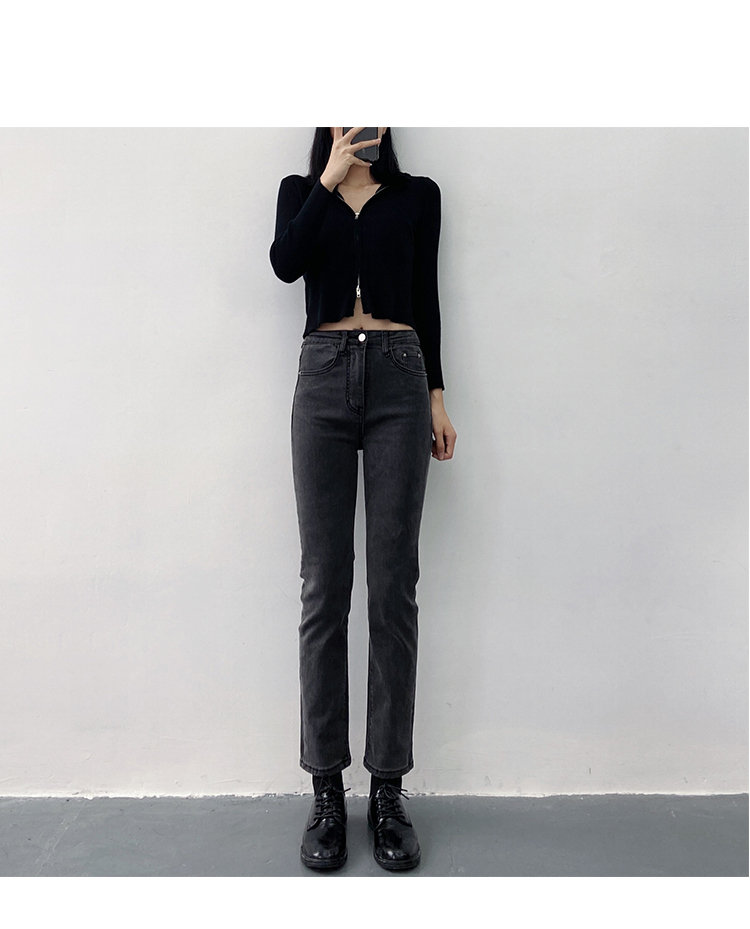 2021年秋冬季新款烟灰色高腰显瘦显高烟管裤修身小脚直筒牛仔裤女