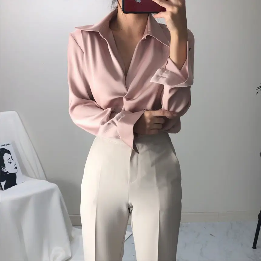 한국식 치크 뒤집어진 칼라 디자인 감각적인 티셔츠 상세 이미지 7