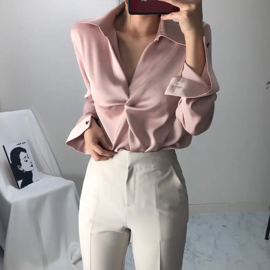 한국식 치크 뒤집어진 칼라 디자인 감각적인 티셔츠 상세 이미지 9