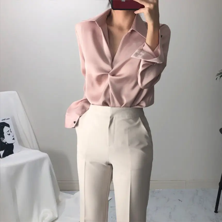 한국식 치크 뒤집어진 칼라 디자인 감각적인 티셔츠 상세 이미지 10