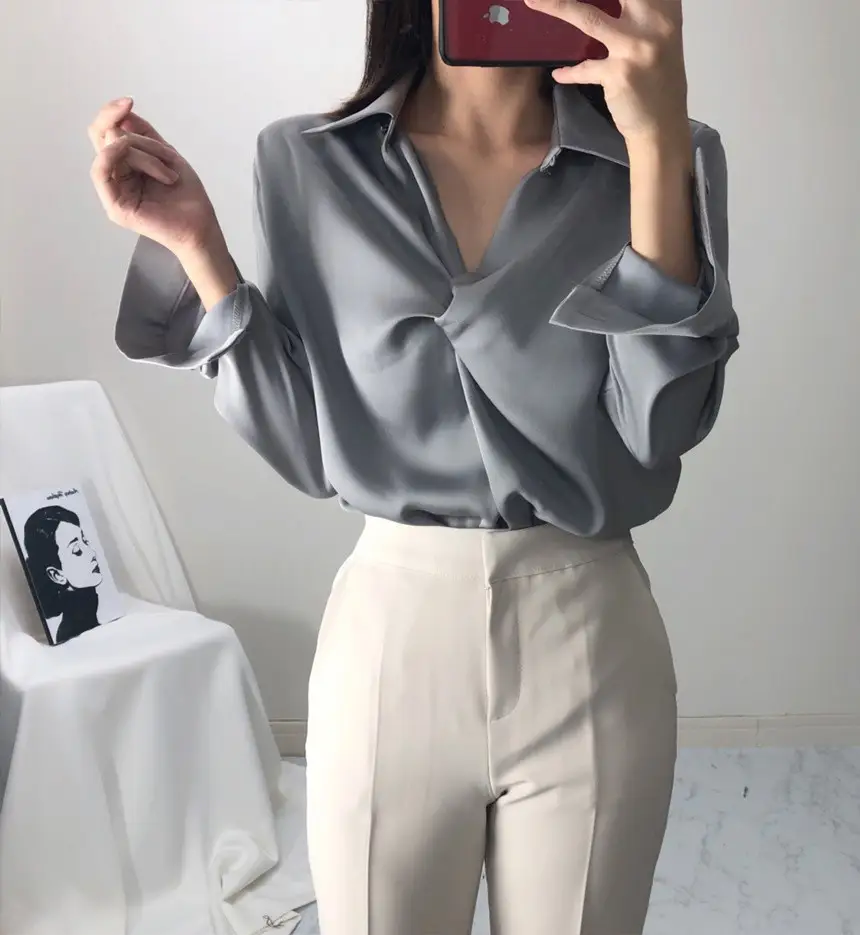 한국식 치크 뒤집어진 칼라 디자인 감각적인 티셔츠 상세 이미지 23
