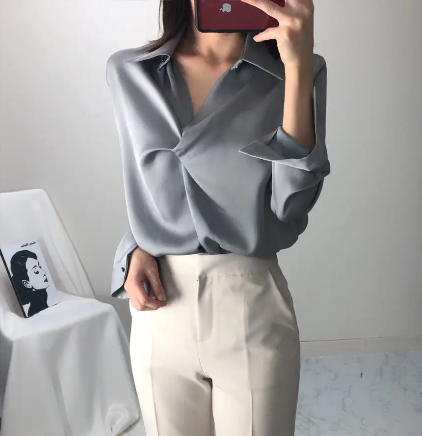 한국식 치크 뒤집어진 칼라 디자인 감각적인 티셔츠 상세 이미지 25