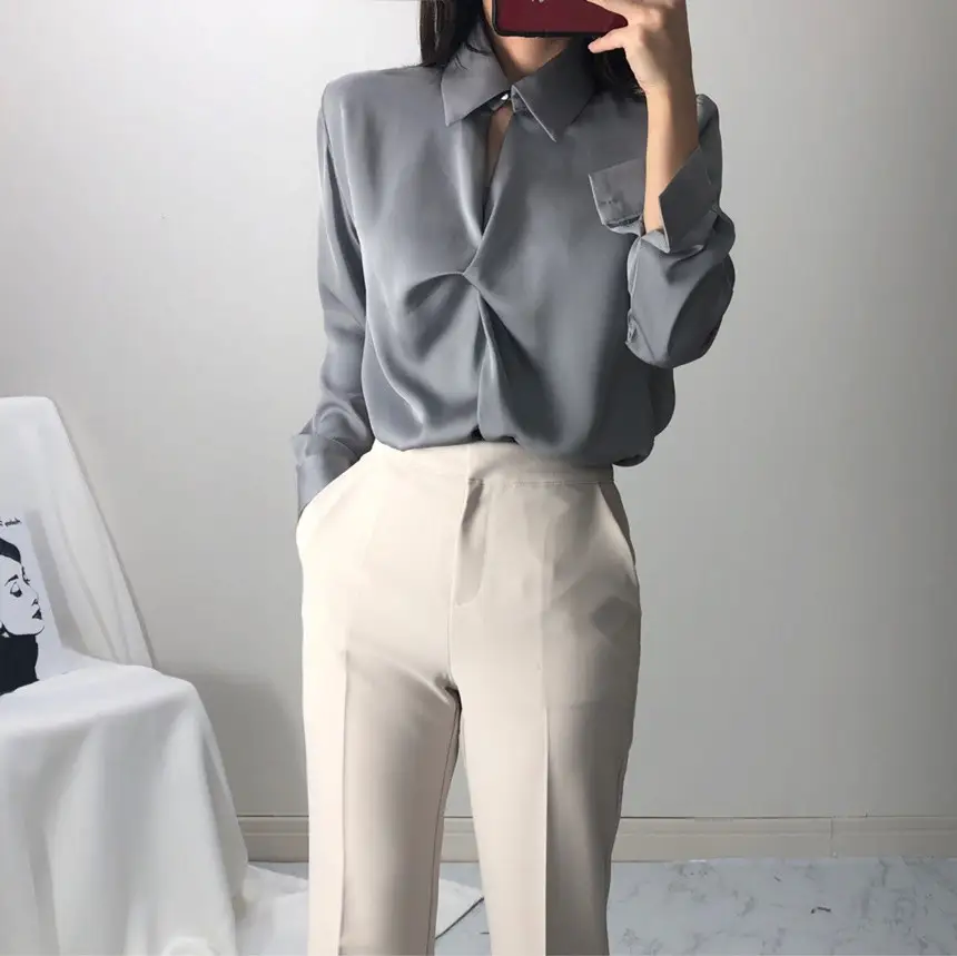 한국식 치크 뒤집어진 칼라 디자인 감각적인 티셔츠 상세 이미지 26