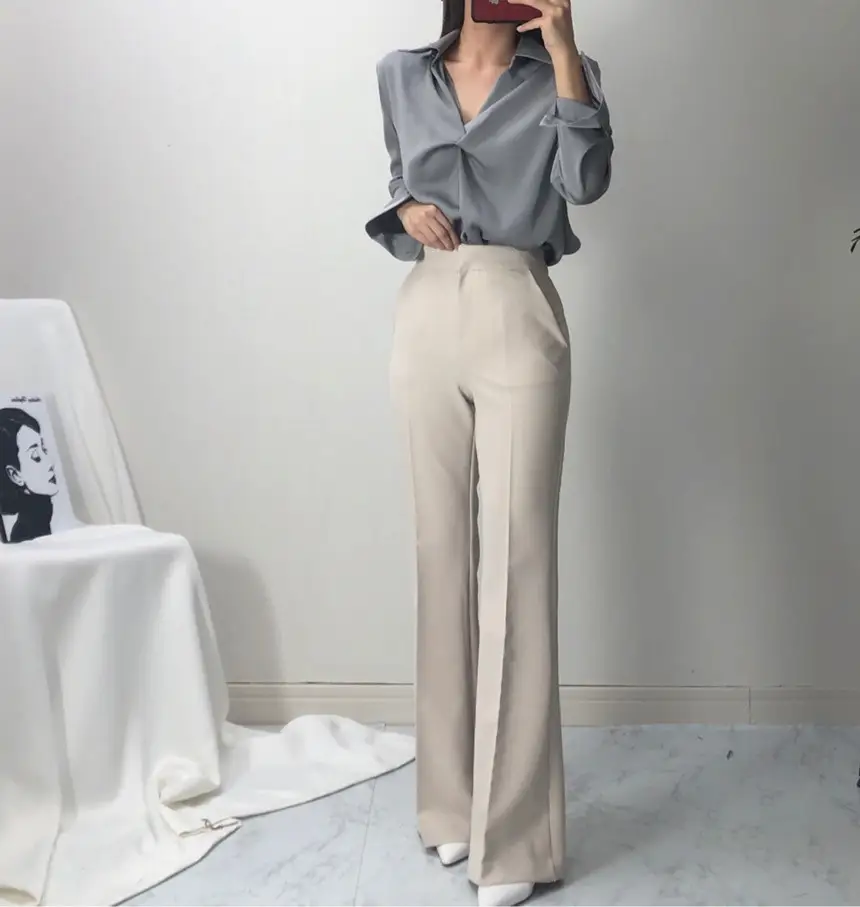 한국식 치크 뒤집어진 칼라 디자인 감각적인 티셔츠 상세 이미지 28