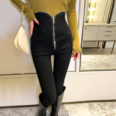 批发实拍2022秋冬<b class='q'>个性</b>长拉链高腰弹力铅笔裤子黑色弹力<b class='q'>打底裤</b>女