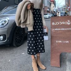 波点半身裙女秋冬高腰针织毛线中长裙开叉气质半裙显瘦一步包臀裙