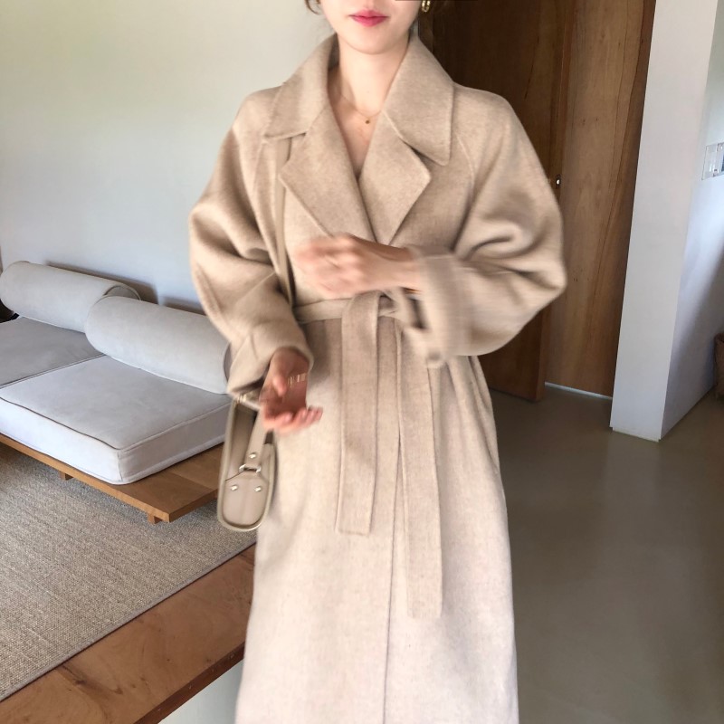 Ins French elegant temperament handmade  cashmere long woolen coat for women_voghion.com