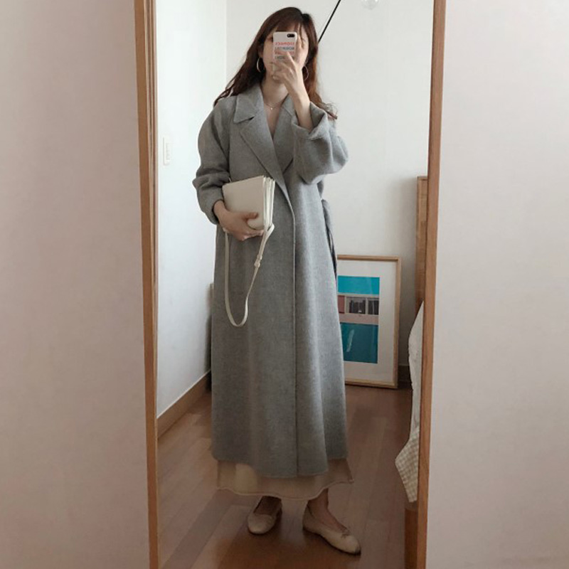 Ins French elegant temperament handmade  cashmere long woolen coat for women_voghion.com