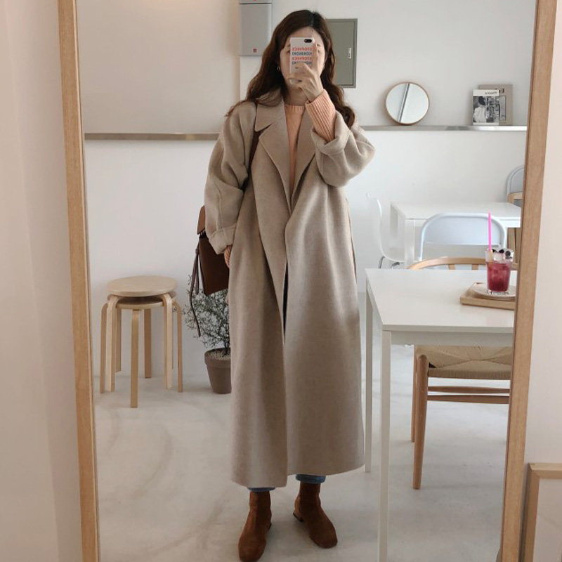 Ins French elegant temperament handmade  cashmere long woolen coat for women_voghion.com