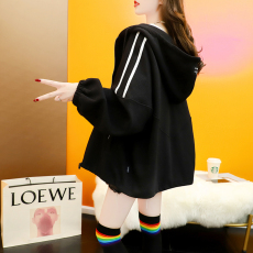 批发依恋分店官图65华夫格秋冬2021新款条纹拉链开衫外套女