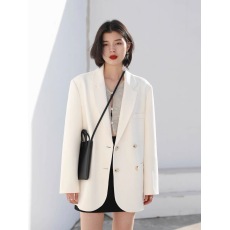 批发CHICVEN<b class='q'>街头</b>休闲宽松双排扣白色西装外套女中长款西服上衣2021秋