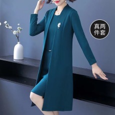 批发中老年妈妈秋装<b class='q'>连衣裙</b>两件套气质新款洋气40岁女春秋风衣外套套装