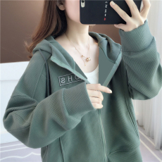 批发6535华夫格官图春秋2021新款华夫格字母刺绣薄款连帽外套女