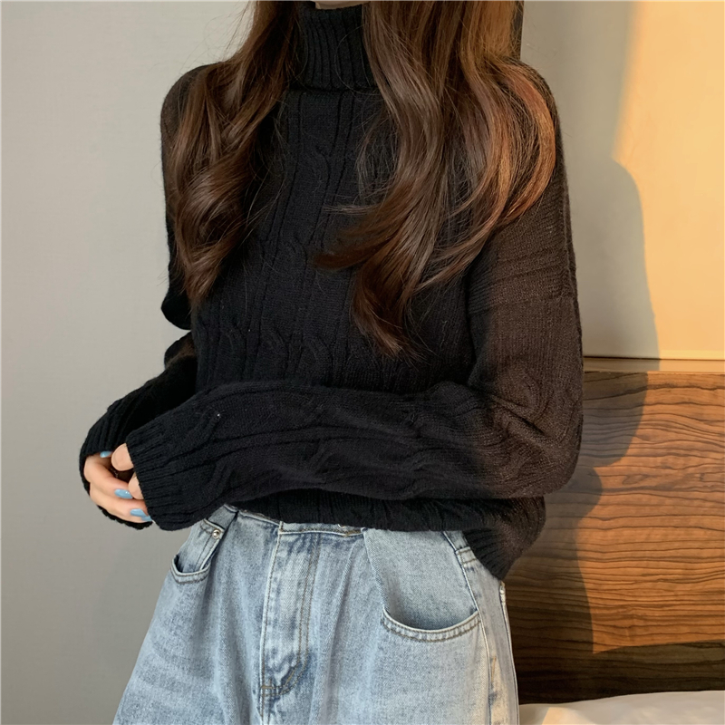 Actual shot ~ new autumn and winter Korean style short twist turtleneck sweater loose pullover knitted top